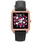 Girly Skull & Crossbones Rose Gold Leather Watch 