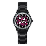 Girly Skull & Crossbones Stainless Steel Round Watch