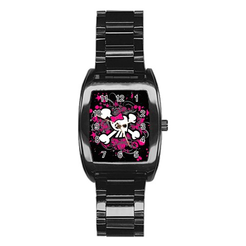 Girly Skull & Crossbones Stainless Steel Barrel Watch from ArtsNow.com Front