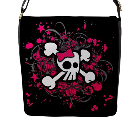 Girly Skull & Crossbones Flap Closure Messenger Bag (L) from ArtsNow.com Front