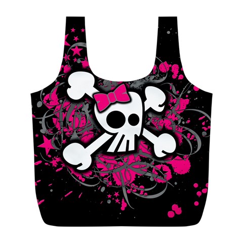 Girly Skull & Crossbones Full Print Recycle Bag (L) from ArtsNow.com Front