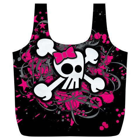 Girly Skull & Crossbones Full Print Recycle Bag (XL) from ArtsNow.com Front