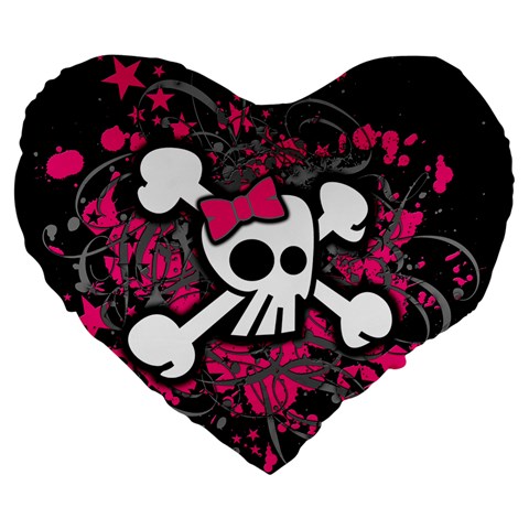 Girly Skull & Crossbones Large 19  Premium Flano Heart Shape Cushion from ArtsNow.com Front