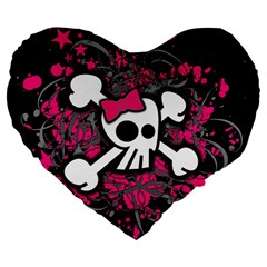 Girly Skull & Crossbones Large 19  Premium Flano Heart Shape Cushion from ArtsNow.com Front