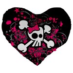 Girly Skull & Crossbones Large 19  Premium Flano Heart Shape Cushion