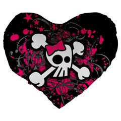 Girly Skull & Crossbones Large 19  Premium Flano Heart Shape Cushion from ArtsNow.com Back