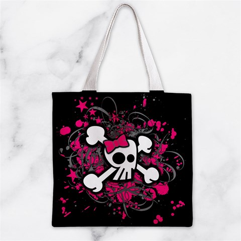 Girly Skull & Crossbones Zipper Grocery Tote Bag from ArtsNow.com Front