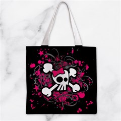 Girly Skull & Crossbones Zipper Grocery Tote Bag from ArtsNow.com Front