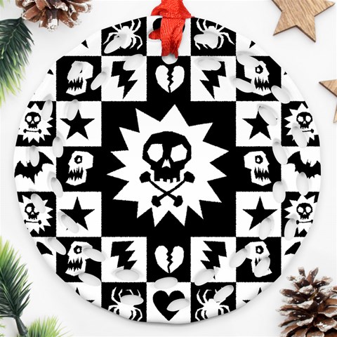 Gothic Punk Skull Ornament (Round Filigree) from ArtsNow.com Front