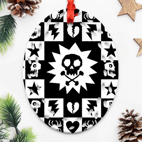Gothic Punk Skull Ornament (Oval Filigree) from ArtsNow.com Front