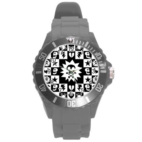 Gothic Punk Skull Round Plastic Sport Watch (L) from ArtsNow.com Front