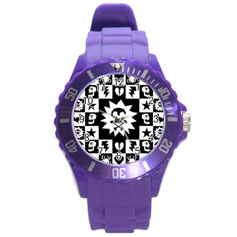 Gothic Punk Skull Round Plastic Sport Watch (L) from ArtsNow.com Front