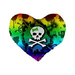 Kawaii Rainbow Skull Standard 16  Premium Flano Heart Shape Cushion 