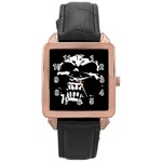 Morbid Skull Rose Gold Leather Watch 