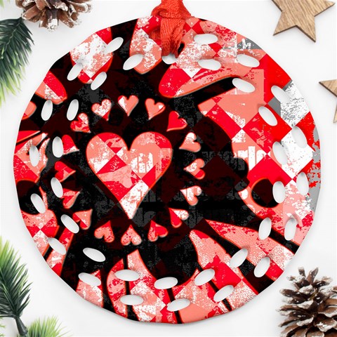Love Heart Splatter Round Filigree Ornament (Two Sides) from ArtsNow.com Front