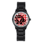 Love Heart Splatter Stainless Steel Round Watch