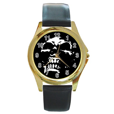 Morbid Skull Round Gold Metal Watch from ArtsNow.com Front