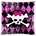 Pink Diamond Skull Large Flano Cushion Case (One Side)