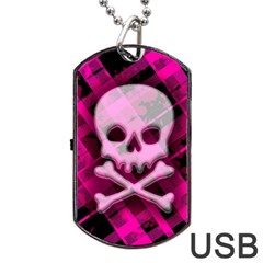 Pink Plaid Skull Dog Tag USB Flash (Two Sides) from ArtsNow.com Back