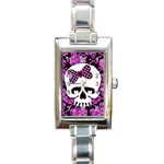 Pink Polka Dot Bow Skull Rectangle Italian Charm Watch