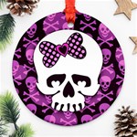 Pink Polka Dot Bow Skull Ornament (Round)