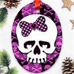 Pink Polka Dot Bow Skull Ornament (Oval)
