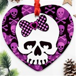 Pink Polka Dot Bow Skull Ornament (Heart)