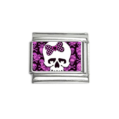 Pink Polka Dot Bow Skull Italian Charm (9mm) from ArtsNow.com Front