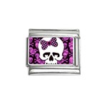 Pink Polka Dot Bow Skull Italian Charm (9mm)