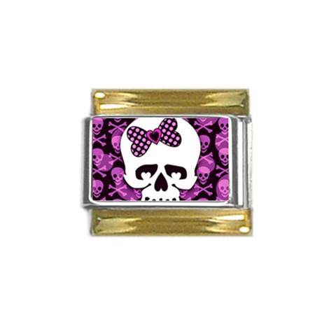 Pink Polka Dot Bow Skull Gold Trim Italian Charm (9mm) from ArtsNow.com Front