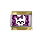 Pink Polka Dot Bow Skull Gold Trim Italian Charm (9mm)