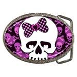 Pink Polka Dot Bow Skull Belt Buckle