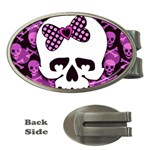 Pink Polka Dot Bow Skull Money Clip (Oval)