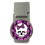 Pink Polka Dot Bow Skull Money Clip (Round)