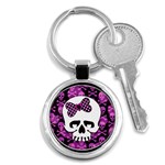 Pink Polka Dot Bow Skull Key Chain (Round)