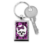 Pink Polka Dot Bow Skull Key Chain (Rectangle)