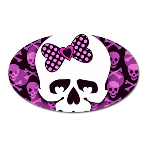 Pink Polka Dot Bow Skull Magnet (Oval) from ArtsNow.com Front