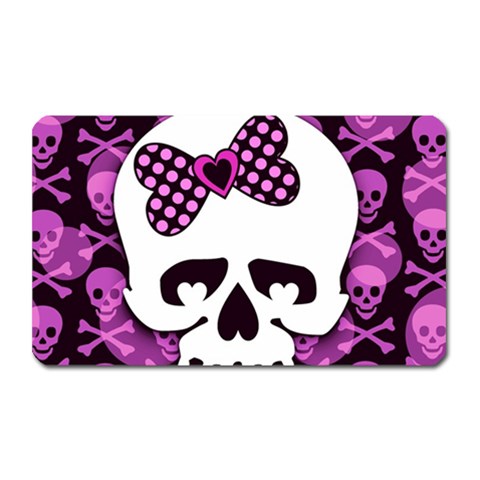 Pink Polka Dot Bow Skull Magnet (Rectangular) from ArtsNow.com Front