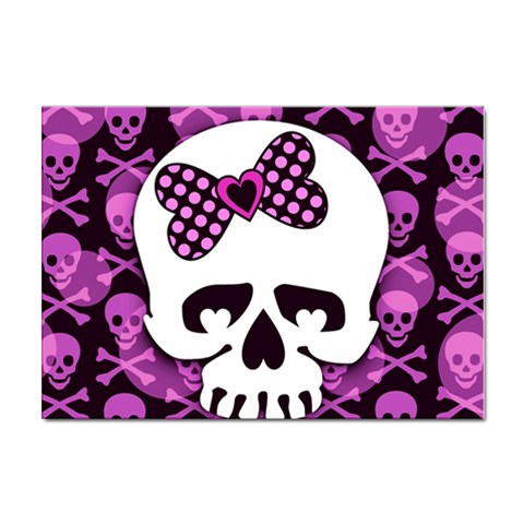 Pink Polka Dot Bow Skull Sticker A4 (10 pack) from ArtsNow.com Front