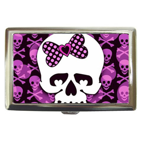 Pink Polka Dot Bow Skull Cigarette Money Case from ArtsNow.com Front