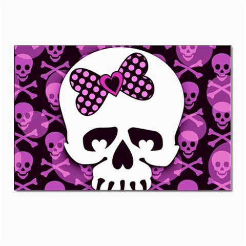 Pink Polka Dot Bow Skull Postcard 4 x 6  (Pkg of 10) from ArtsNow.com Front