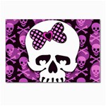 Pink Polka Dot Bow Skull Postcard 4 x 6  (Pkg of 10)