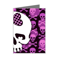 Pink Polka Dot Bow Skull Mini Greeting Card from ArtsNow.com Left