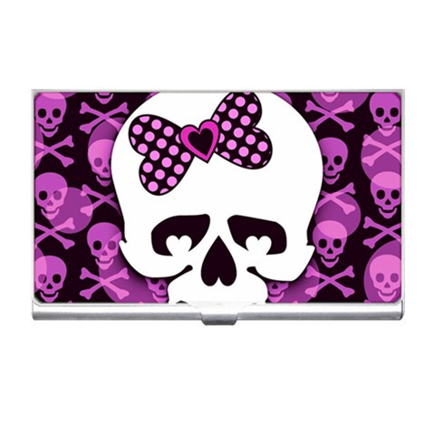 Pink Polka Dot Bow Skull Business Card Holder from ArtsNow.com Front