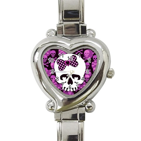 Pink Polka Dot Bow Skull Heart Italian Charm Watch from ArtsNow.com Front