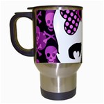 Pink Polka Dot Bow Skull Travel Mug (White)