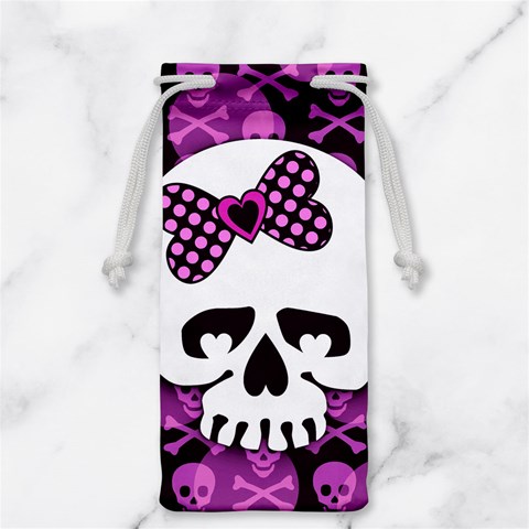 Pink Polka Dot Bow Skull Jewelry Bag from ArtsNow.com Front