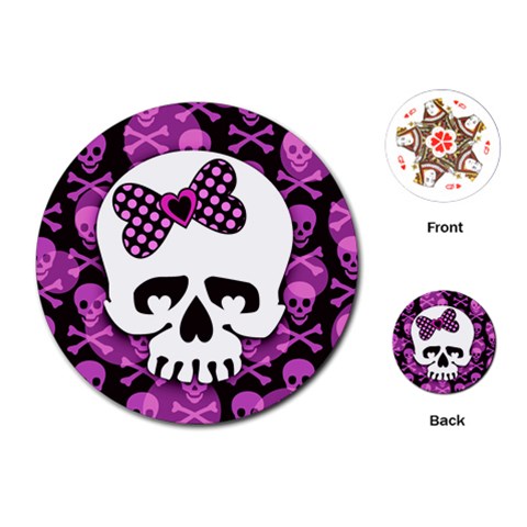 Pink Polka Dot Bow Skull Playing Cards Single Design (Round) from ArtsNow.com Front