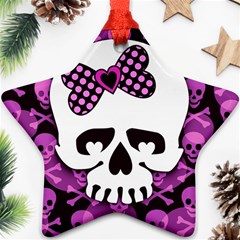 Pink Polka Dot Bow Skull Star Ornament (Two Sides) from ArtsNow.com Front