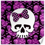 Pink Polka Dot Bow Skull Canvas 12  x 12 